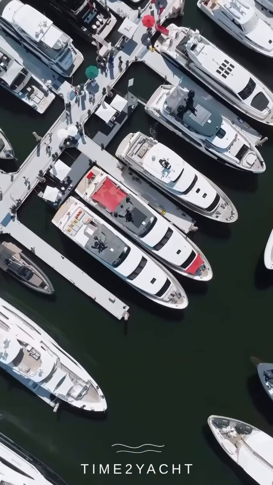 Yachts in a marina from above
