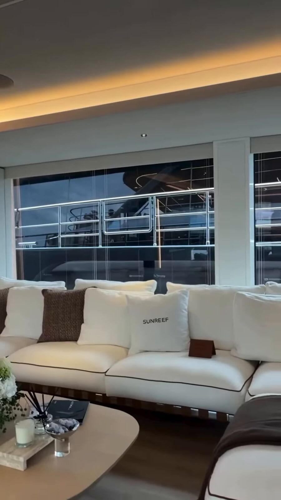 Yacht salon with ocean view