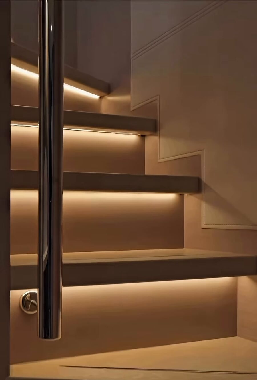 Lit yacht staircase